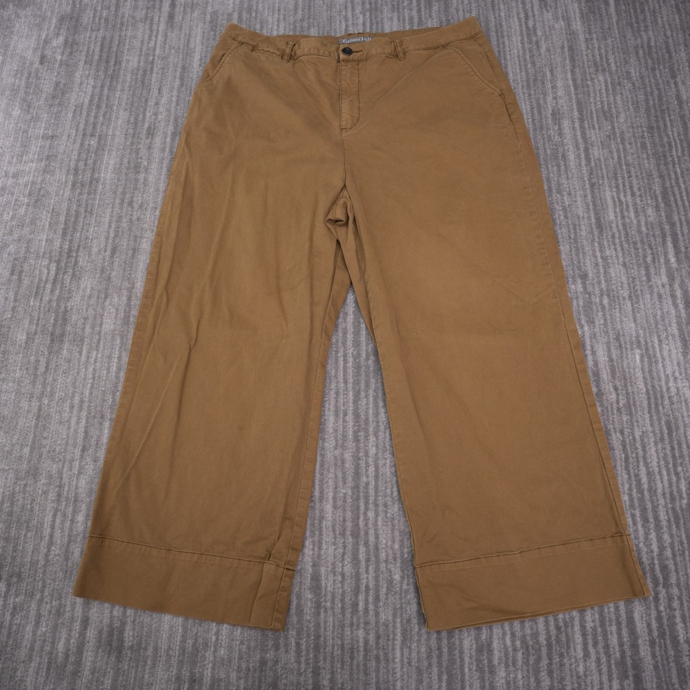 Garnet Hill Pants Womens 16 Brown Excellent Wide Leg Organic Cotton Stretch